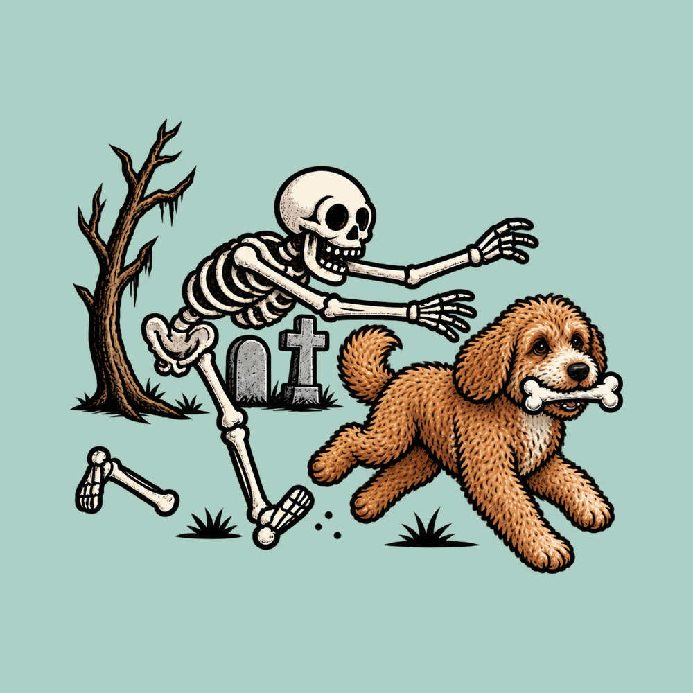 Cavapoo Skeleton Bone Chase Halloween Dog Shirt Spooky Dog Tee