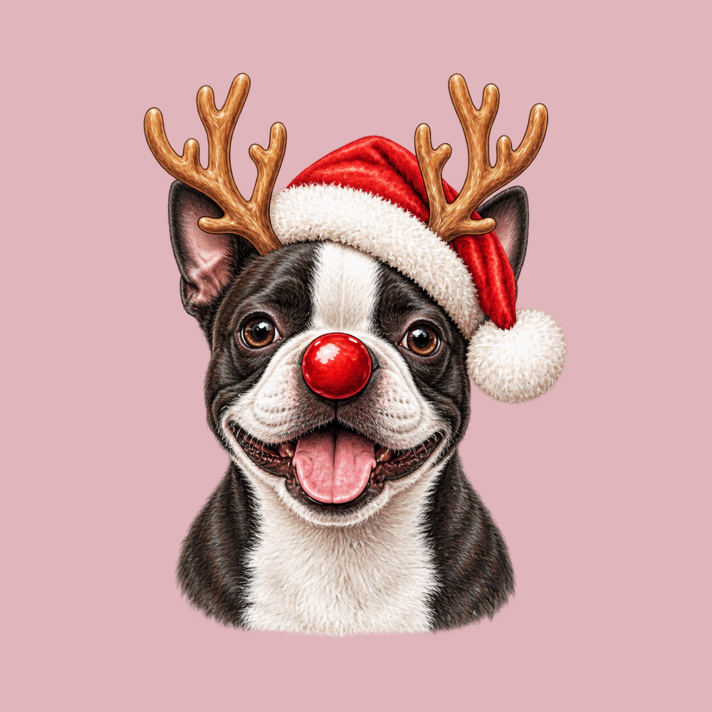 Christmas Boston Terrier Reindeer Antlers T-Shirt Dog Owner Gift