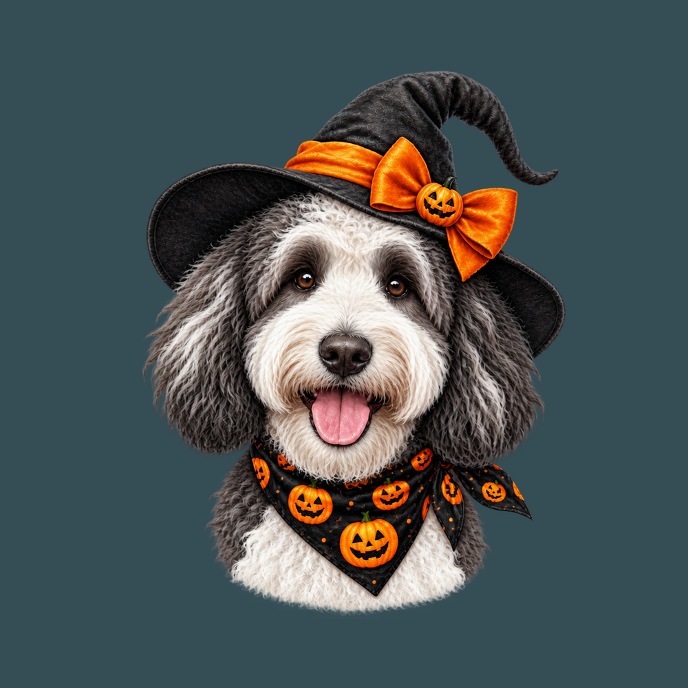 Sheepadoodle Halloween Witch Hat T-Shirt - Halloween Dog Mom Gift