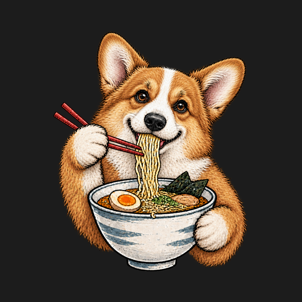 Corgi Eating Ramen Noodles Shirt - Fluffy Doodle