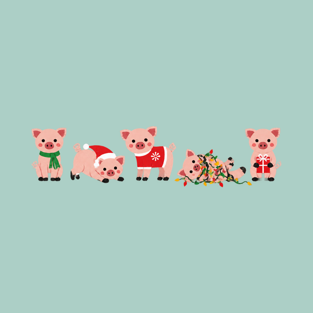 Cute Christmas Pigs Lineup T-Shirt - Funny Christmas Pig Graphic Tee