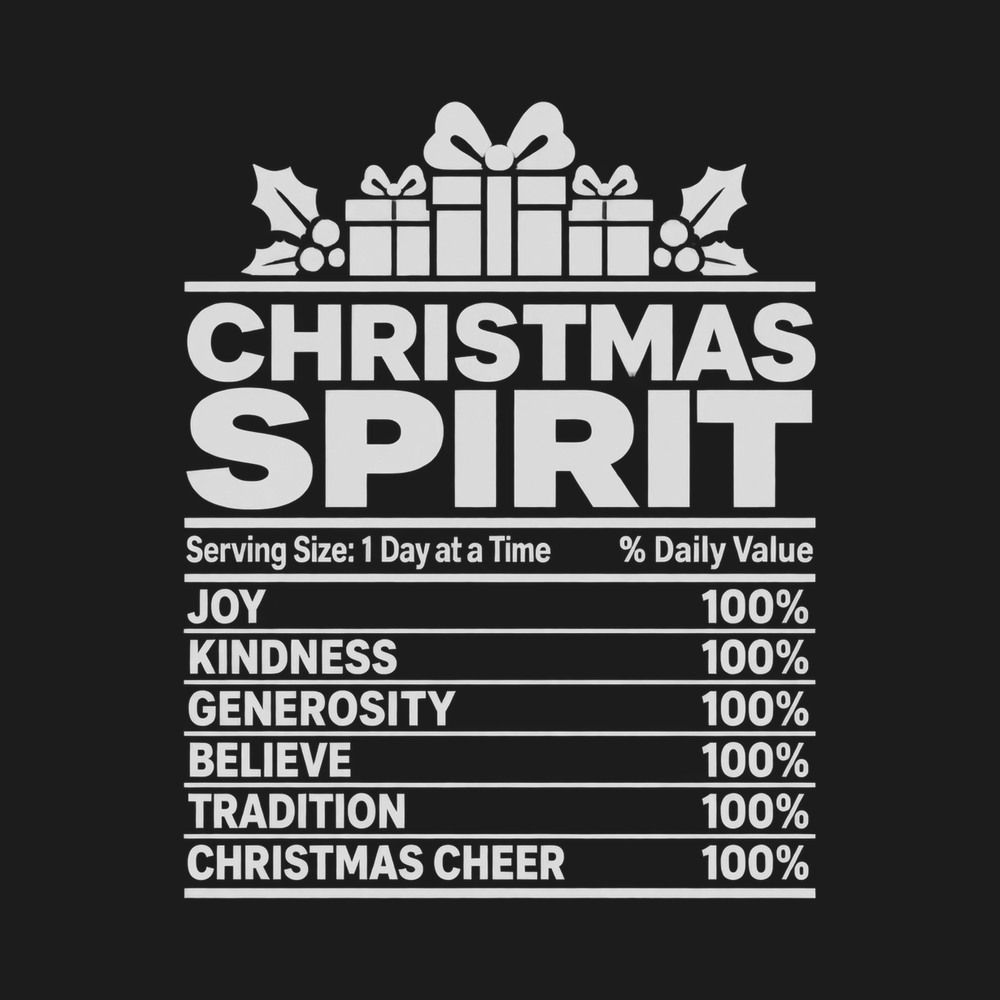 Christmas Spirit Nutrition Label Shirt Funny Family Christmas Tee