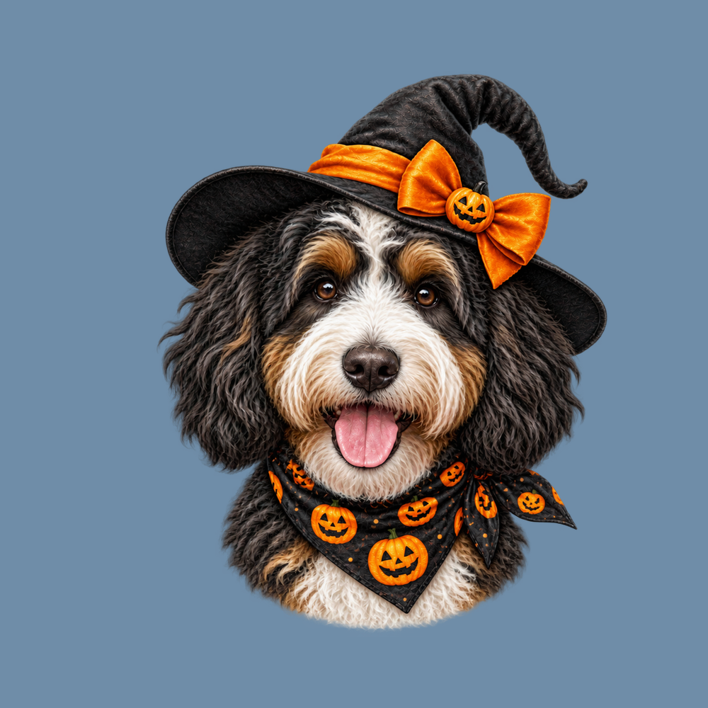 Halloween Bernedoodle Witch Hat Shirt for Spooky Dog Mom Gift