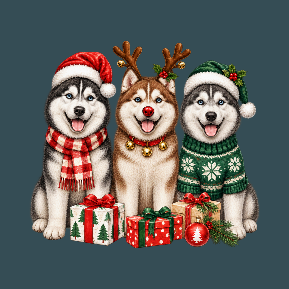 Christmas Husky Trio Presents Siberian Husky Christmas Shirt