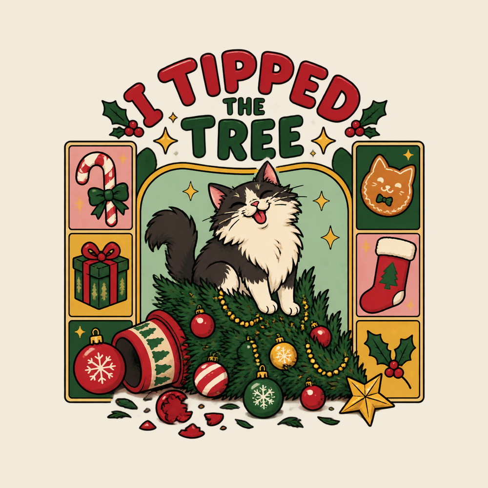 Cat Tipped Christmas Tree Graphic Tee Cat Mom Christmas Shirt
