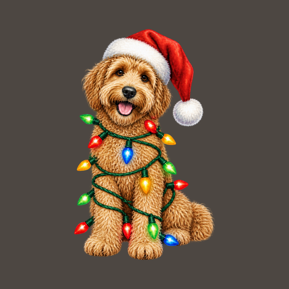 Labradoodle Christmas Lights Santa Hat Dog Christmas Shirt Tee
