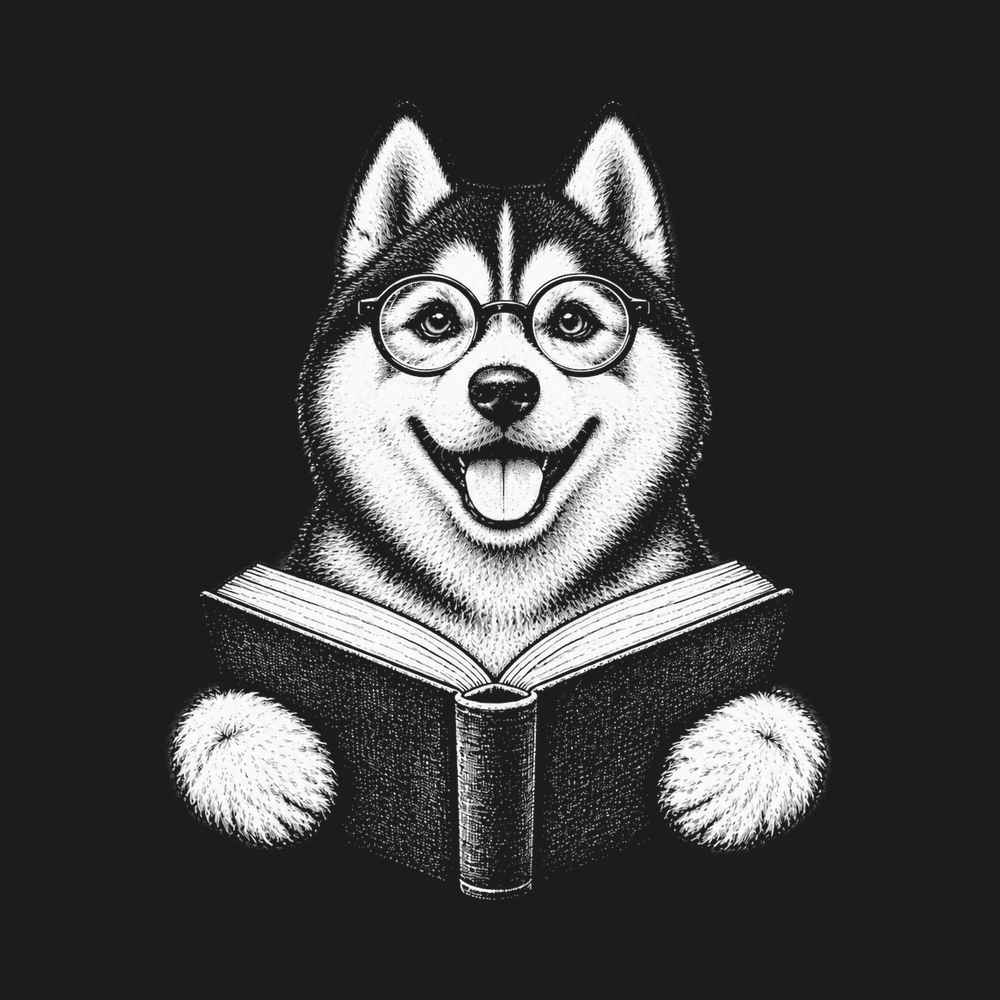 Husky Reading A Book Shirt: Bookish Dog Tee & Husky Dog Gift