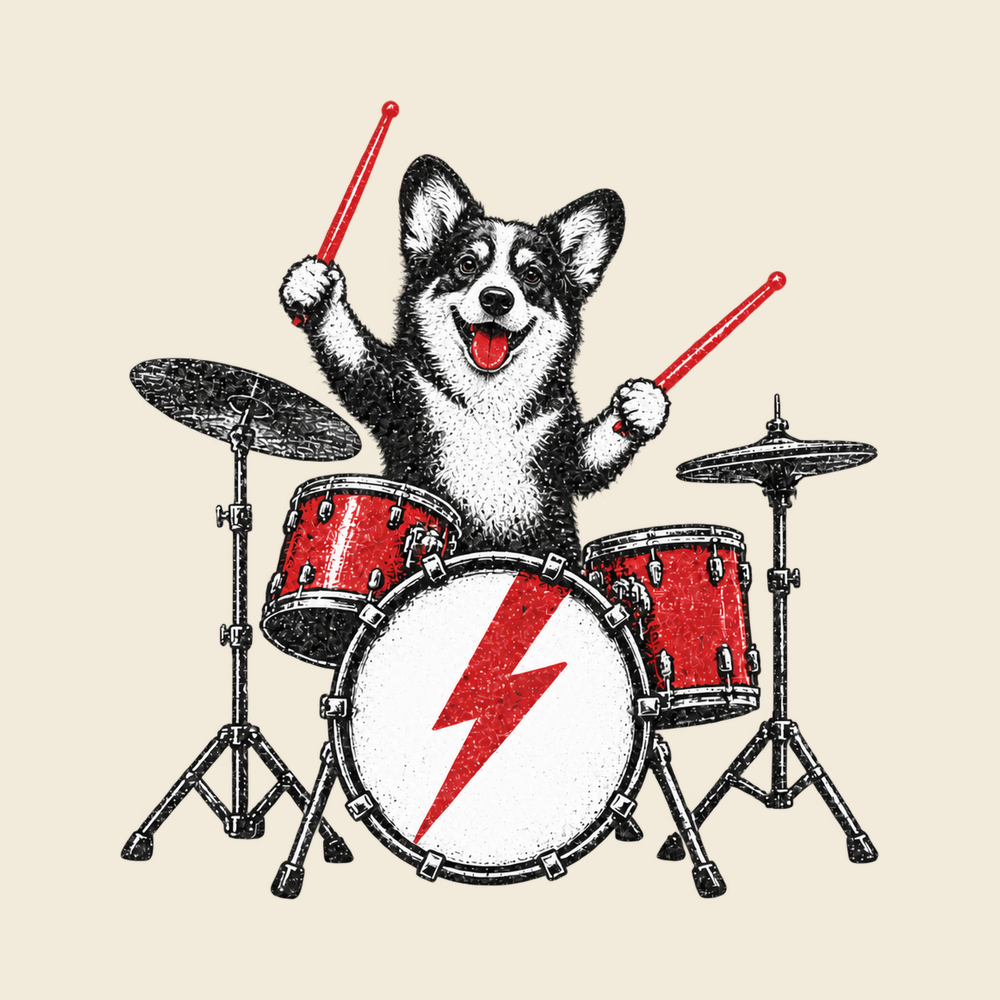 Corgi Playing Drums Rocker Corgi Dad Shirt and Drummer Gift Idea
