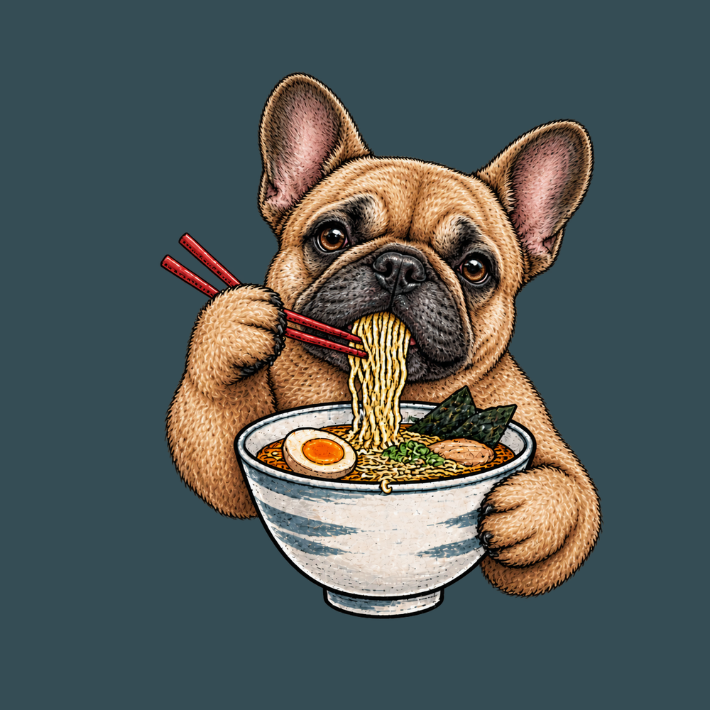 French Bulldog Eating Ramen T-Shirt - Funny Frenchie Ramen Tee