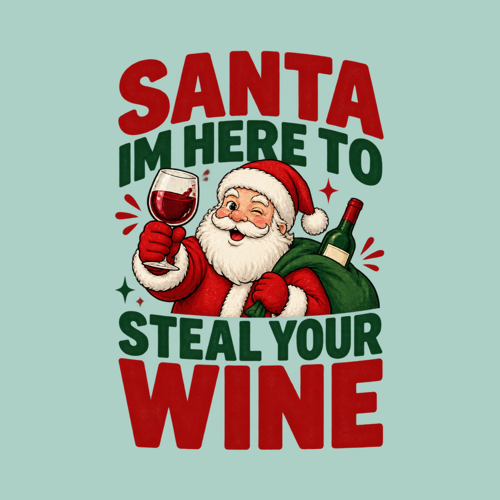 Winking Santa Wine Lover Funny Holiday Wine Party Shirt Retro Tee