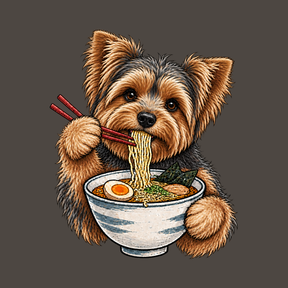 Yorkie Eating Ramen Bowl Shirt Vintage Comfort Colors Dog Lover Gift