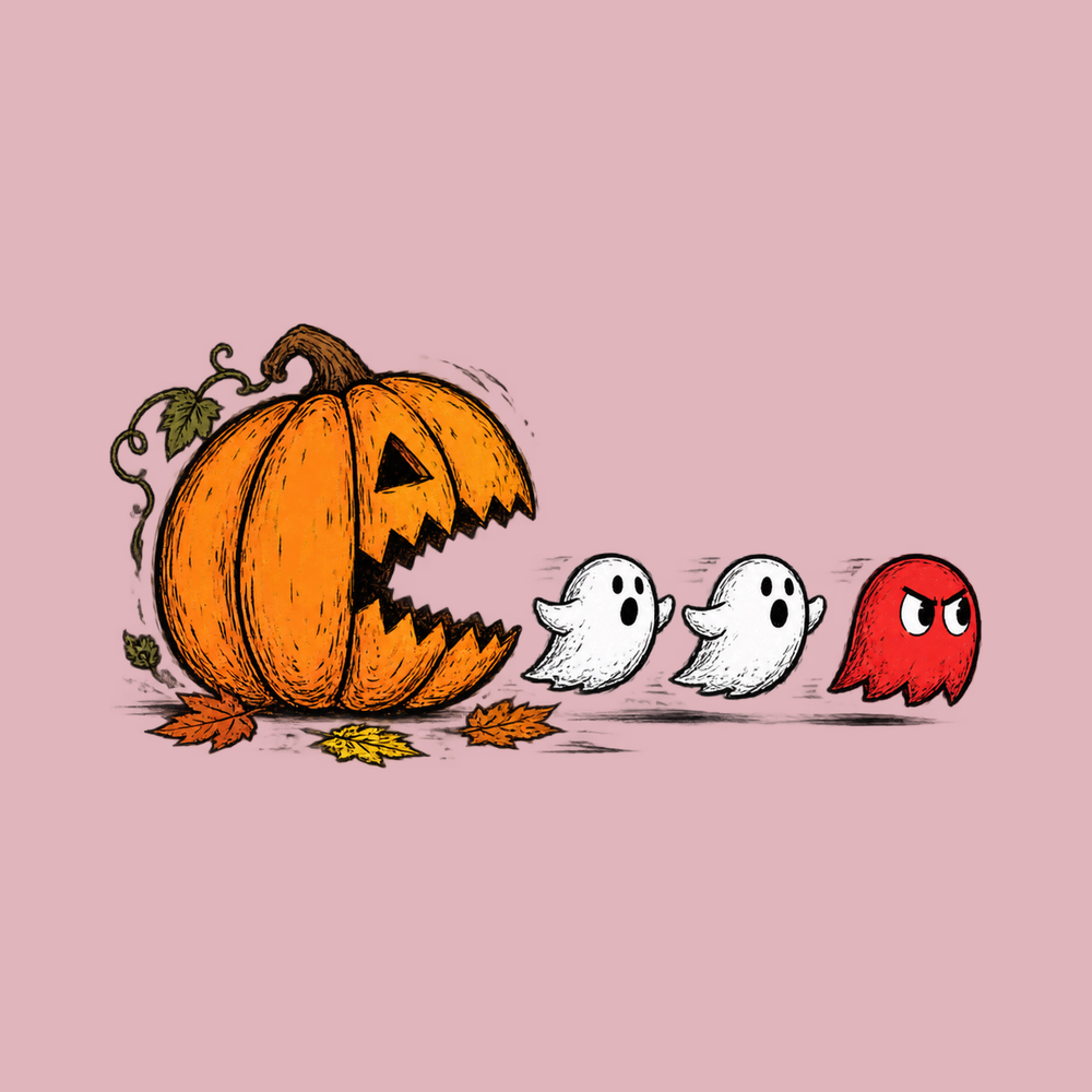Pumpkin Eating Ghost Retro Gaming Shirt Halloween Gamer Tee