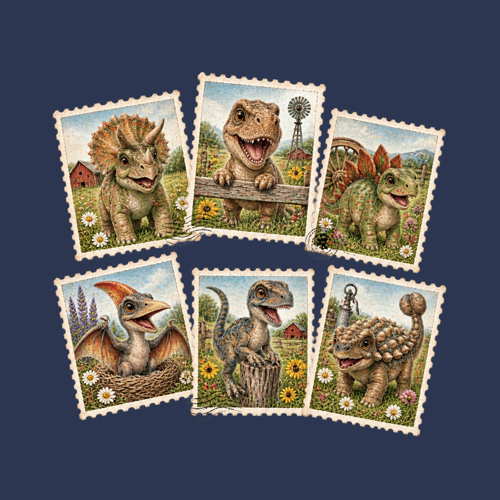 Vintage Dinosaur Stamp Collage Comfort Colors Garment Dyed T-Shirt