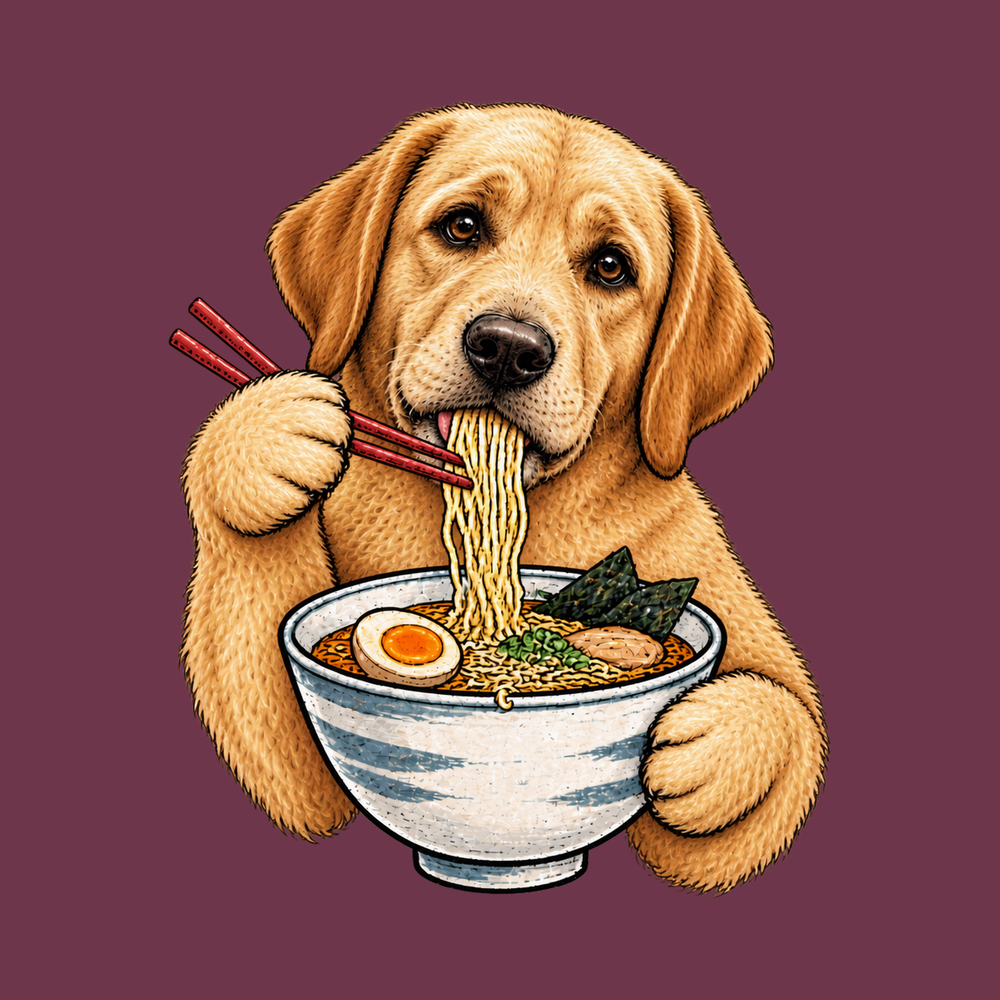 Labrador Eating Ramen Bowl Shirt - Cute Yellow Lab Noodle Foodie Tee