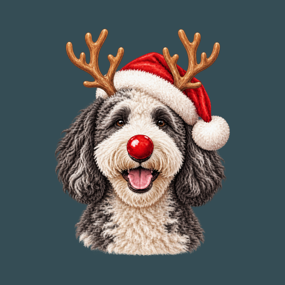 Sheepadoodle Rudolph Christmas Hat Comfort Colors Dog Lover Shirt
