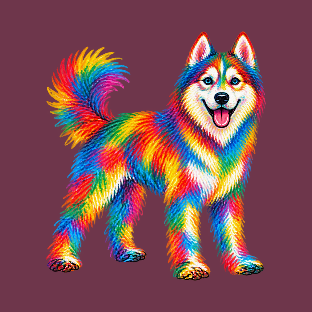 Colorful Rainbow Husky Dog Shirt - Garment Dyed Dog Lover Tee