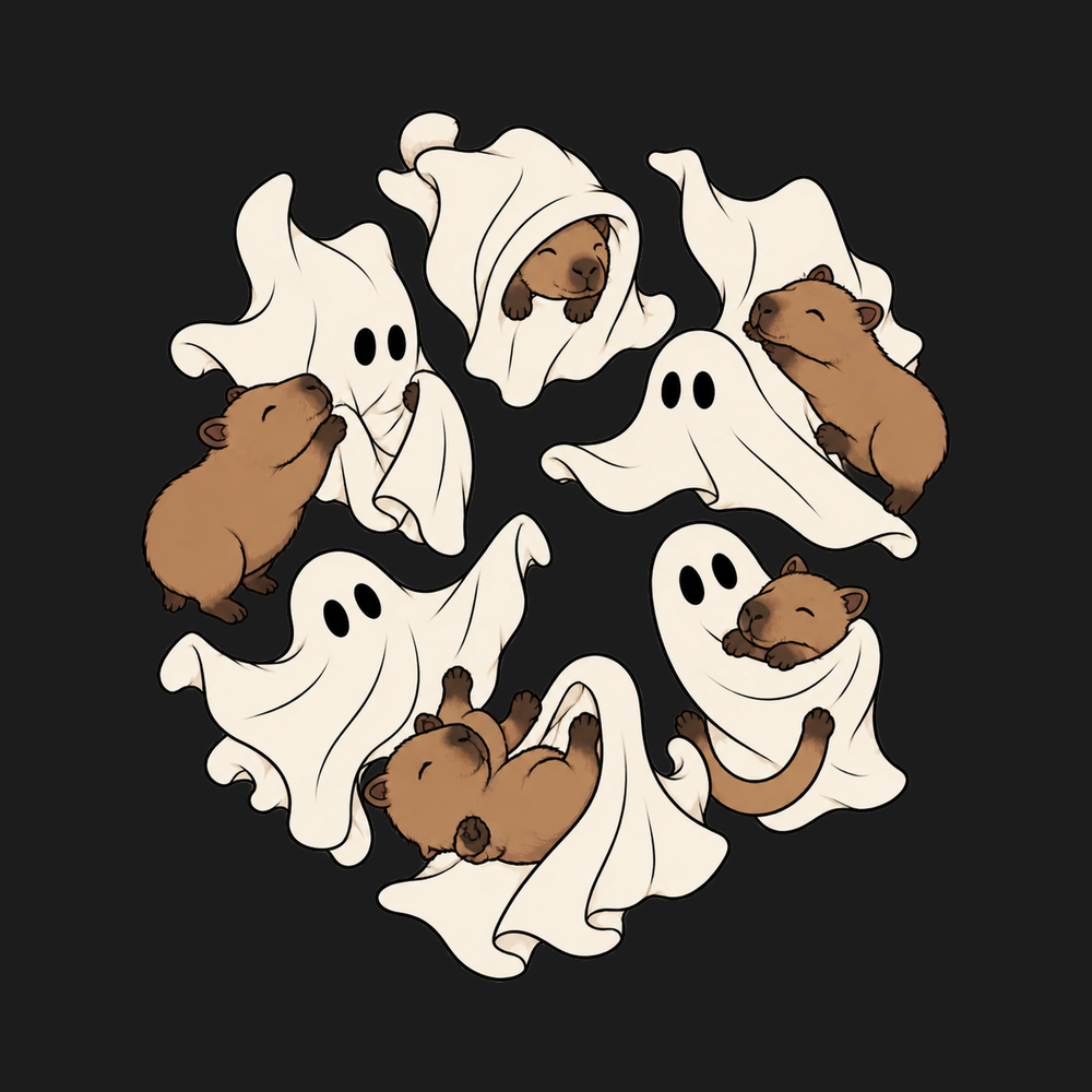 Cute Ghost Playing With Capybara Shirt Funny Halloween Animal Graphic