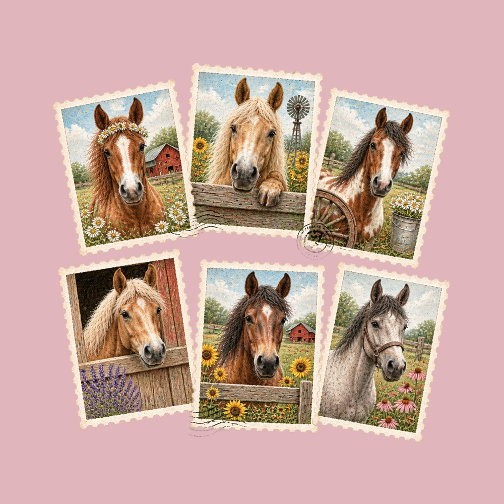 Vintage Horse Postage Stamp Collage Comfort Colors Heavyweight Shirt