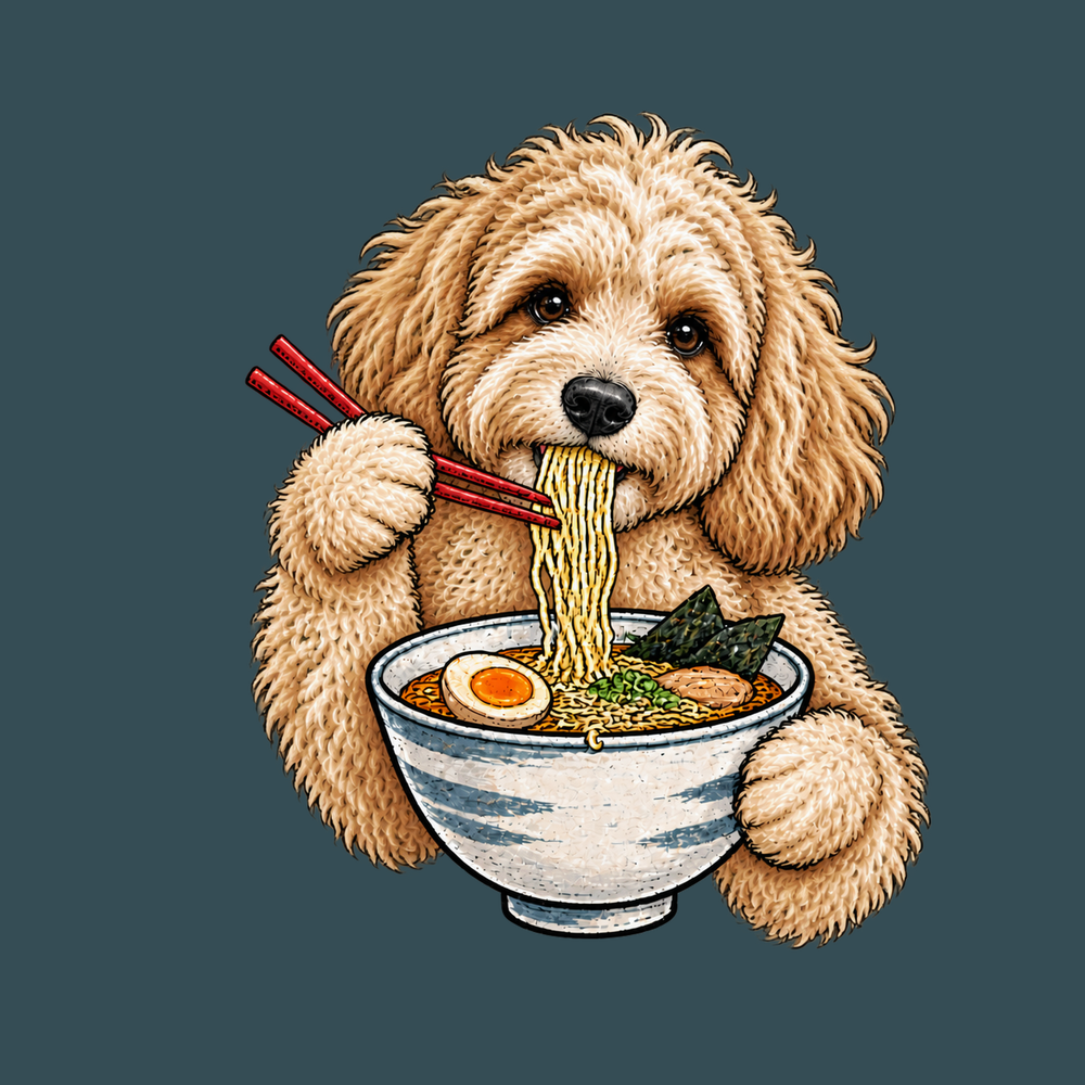 Maltipoo Eating Ramen Bowl T-Shirt Funny Dog Ramen Lover Tee
