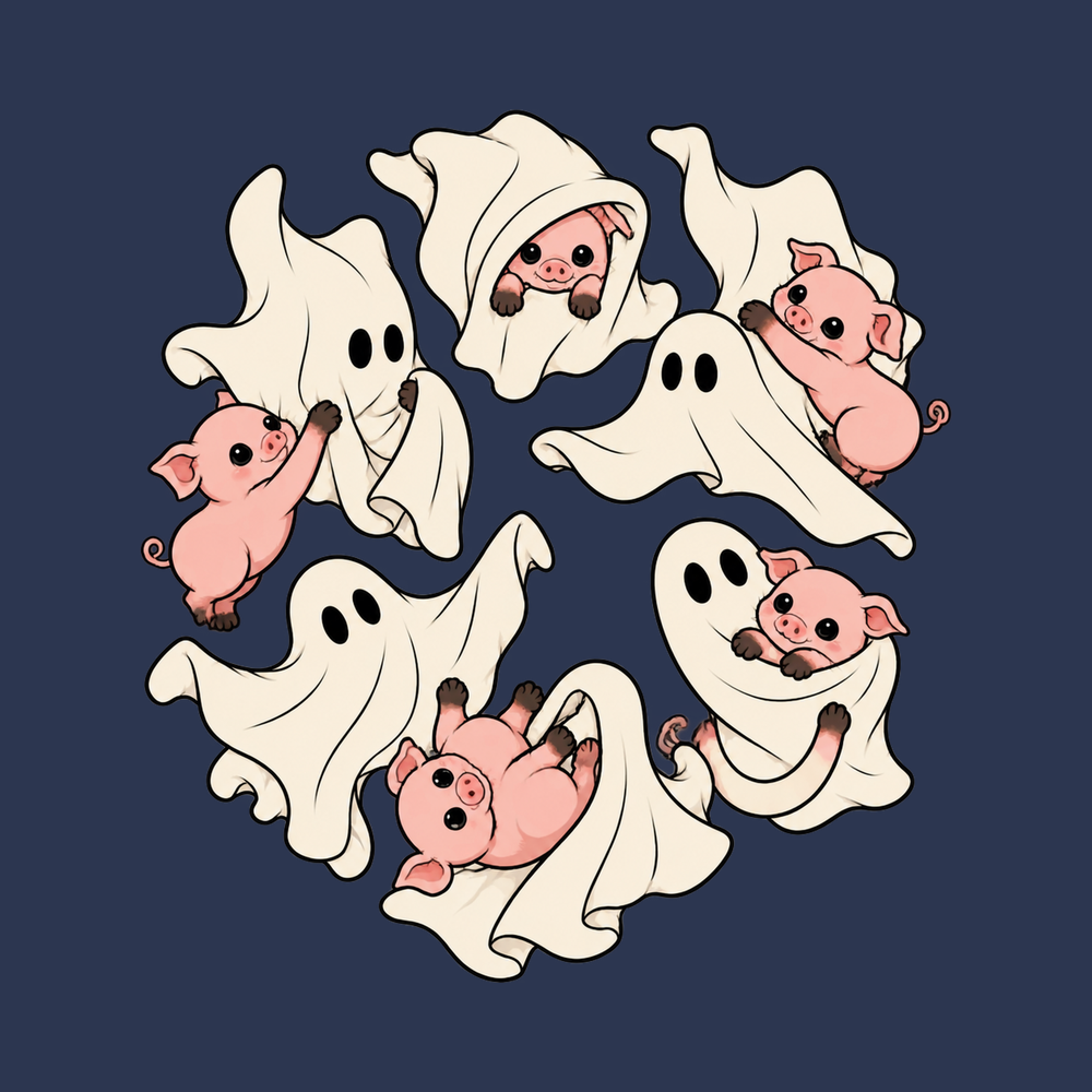 Cute Ghost Playing With Pig Spooky Season Tee Farm Animal Shirt