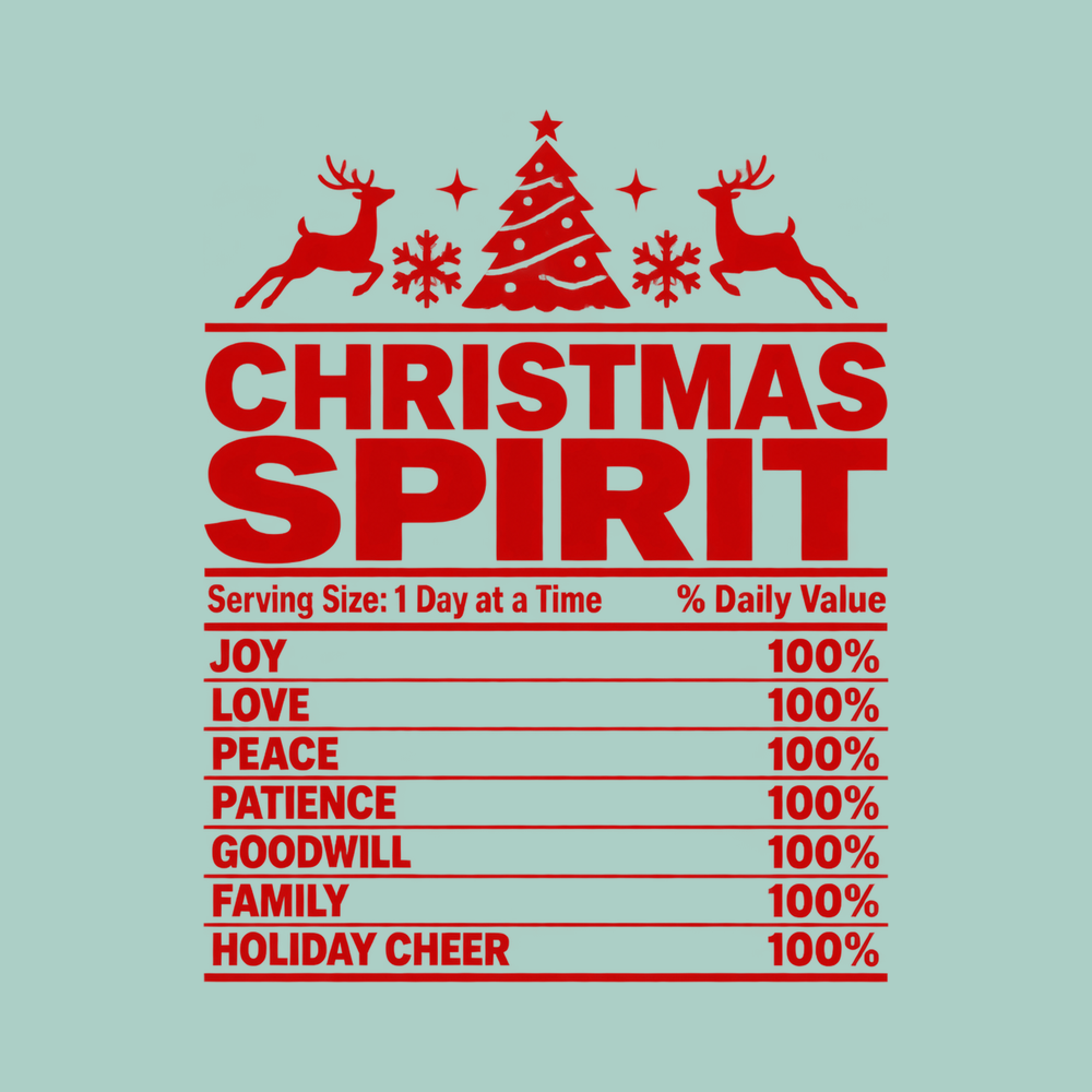 Christmas Spirit Nutrition Label Funny Facts Holiday Tee Shirt
