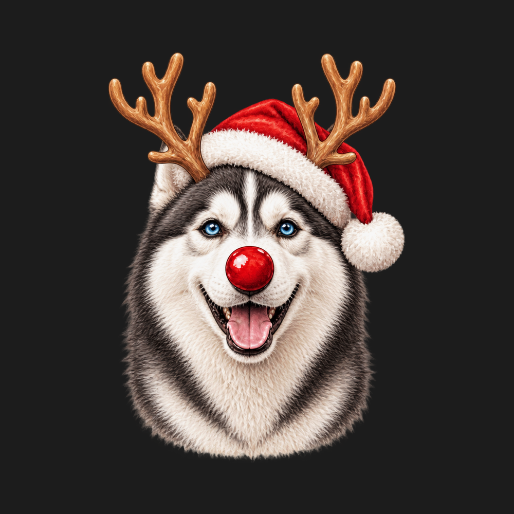 Christmas Husky Red Nose Tee Vintage Husky Christmas Dog Shirt