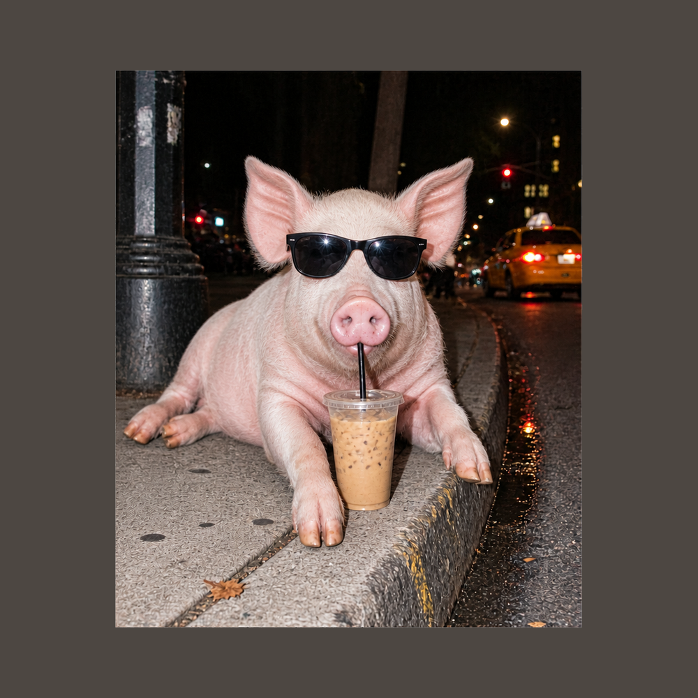 Cool Pig Drinking Iced Coffee Shirt Funny Pig Lover Gift Tee
