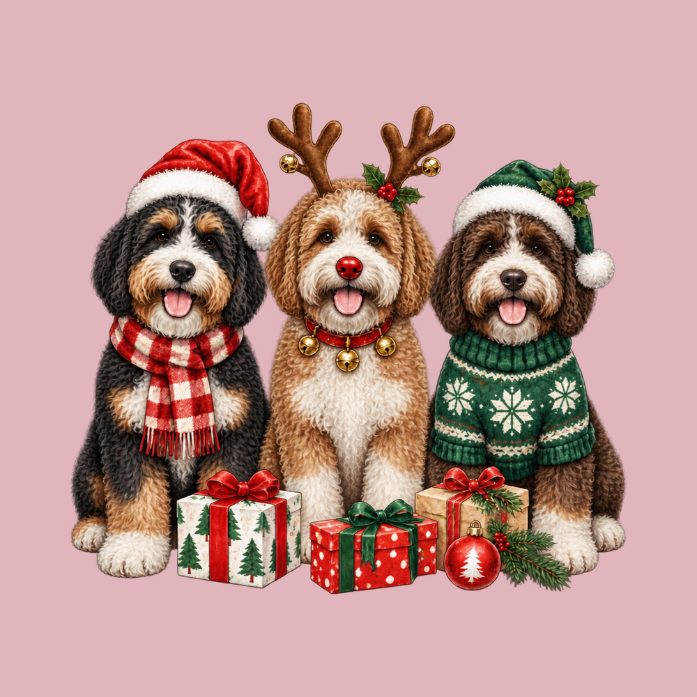 Christmas Bernedoodle Dogs Trio Santa Dog Shirt Dog Mom Gift