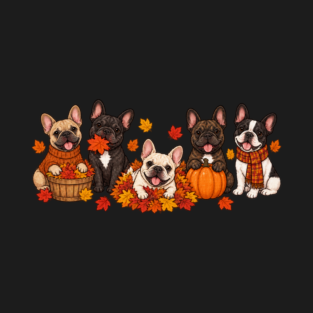 Fall French Bulldogs Pumpkin Leaves Frenchie Dog Shirt Fall Dog Tee