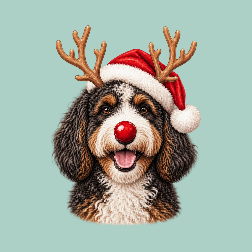 Festive Bernedoodle Santa Reindeer Comfort Colors Vintage Wash Tee