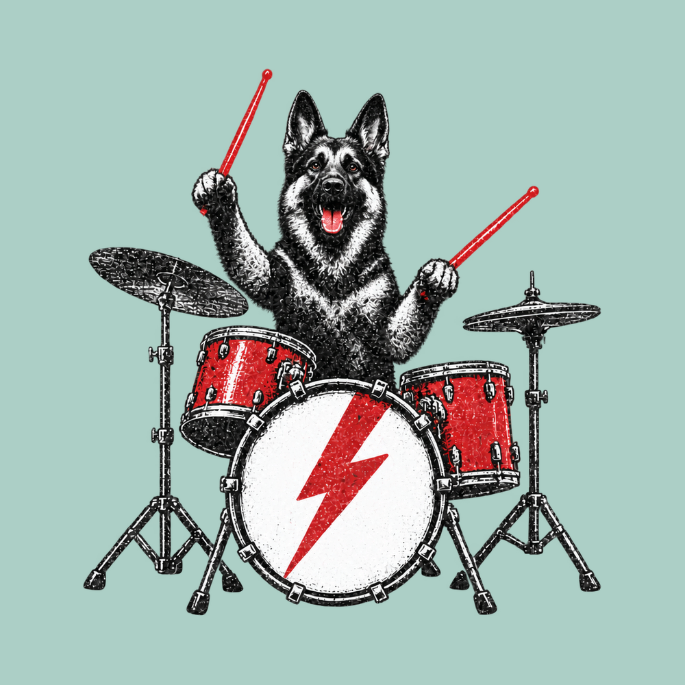 German Shepherd Rock Drummer Shirt - Heavy Metal Dog Lover Gift