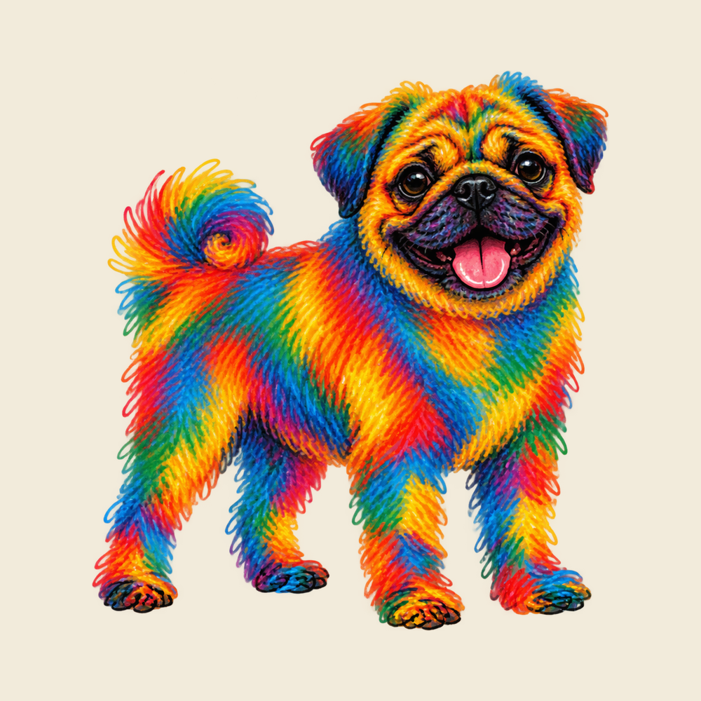 Rainbow Scribble Pug Dog T-Shirt - Cute Dog Shirt for Pug Owners
