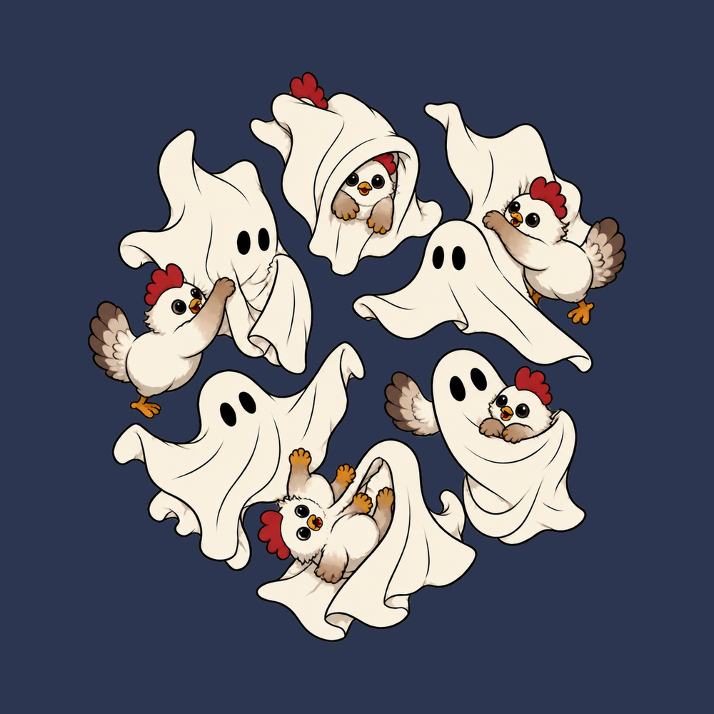 Ghost Playing With Chicken Shirt Funny Halloween Spooky Chicken Tee