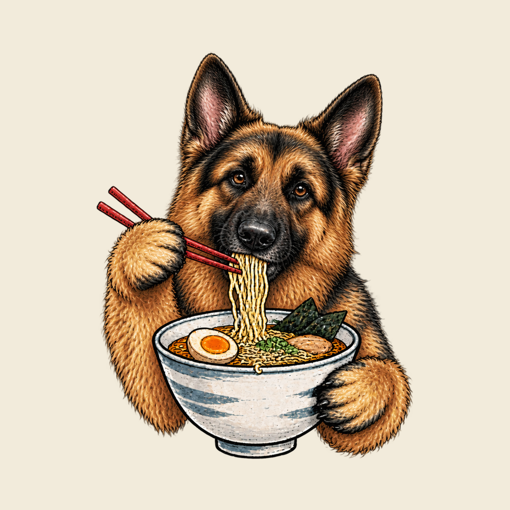 German Shepherd Eating Ramen Shirt Funny Dog Pet Lover Gift Tee