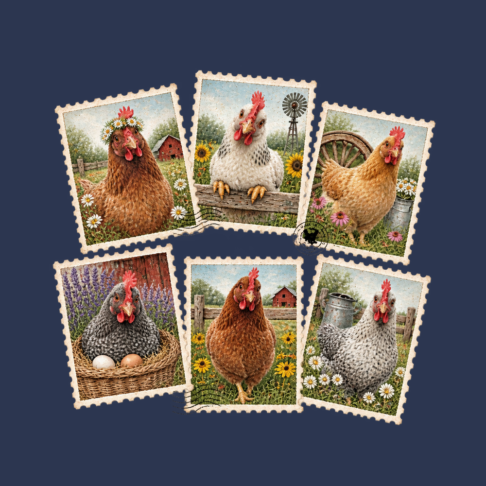 Vintage Postage Stamp Chicken Collage Comfort Colors Unisex T-Shirt
