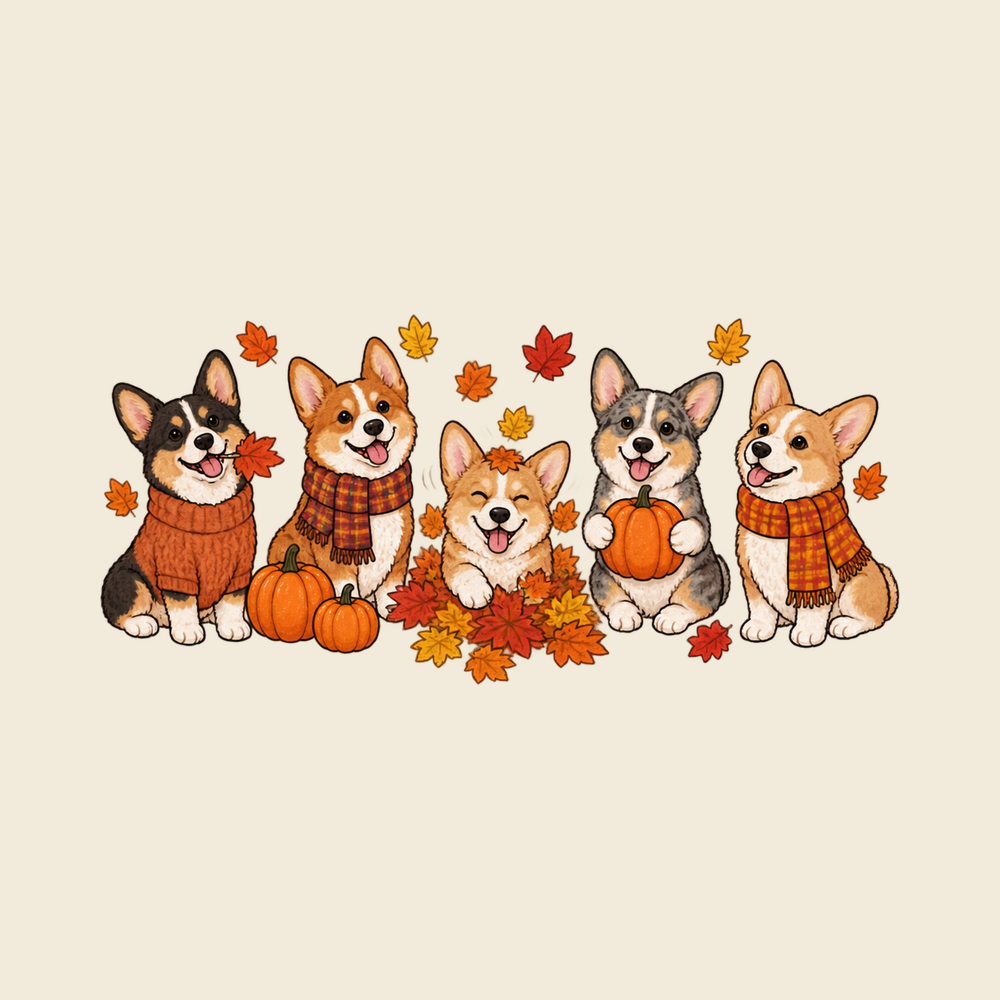 Fall Corgi Autumn Leaves Lineup Shirt - Fall Dog Lover Gift Tee