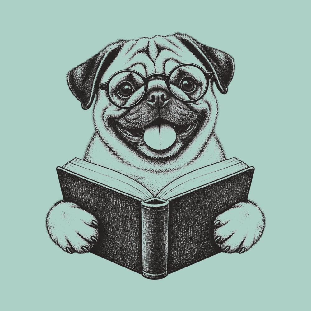 Reading Pug Round Glasses Pug Dog Lover Gift Bookish Dog Tee